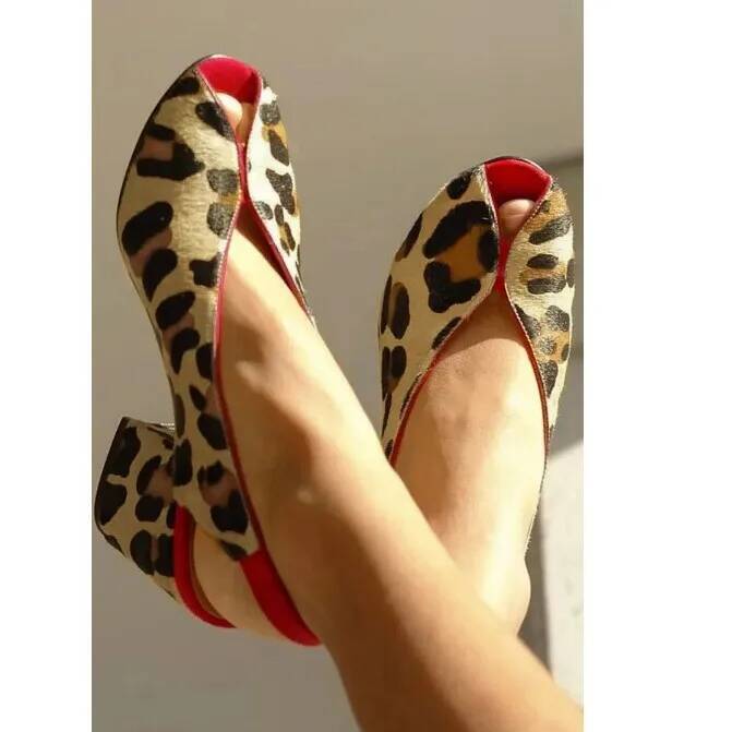 Men'S Shoes In Style - Sandal Wanita Motif Leopard Peep Toe