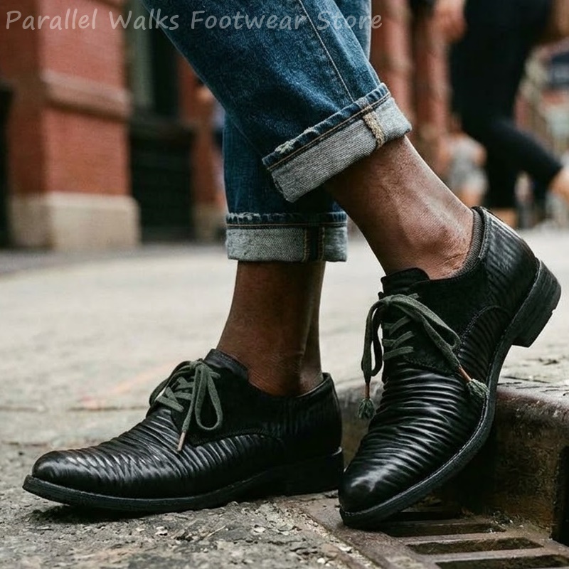 Sepatu Derby Kulit Lipit Pria, - Men'S Shoes Smart ulasan dan harga